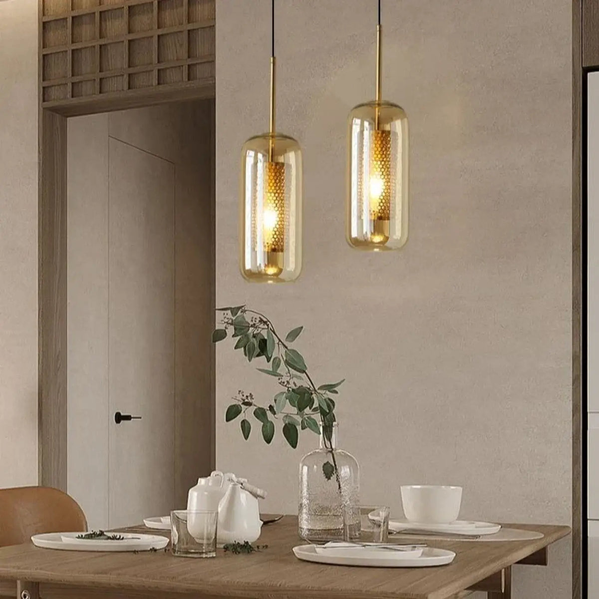 Suspension Cylindre en Verre et Doré – Timine