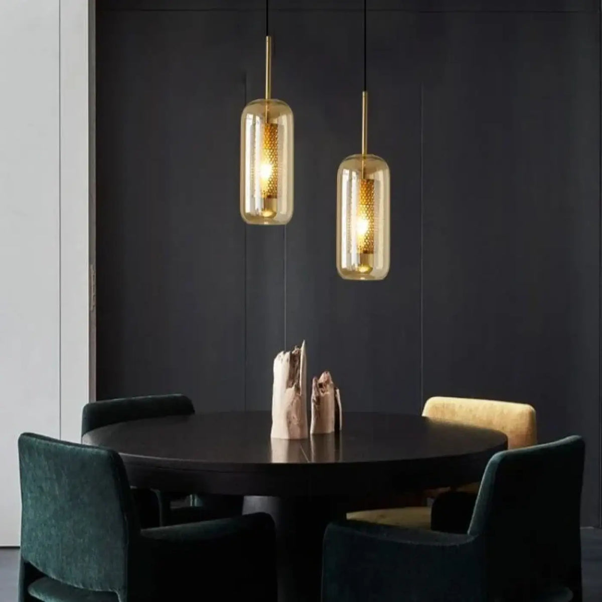 Suspension Cylindre en Verre et Doré – Timine
