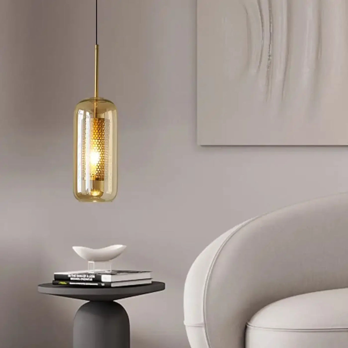 Suspension Cylindre en Verre et Doré – Timine