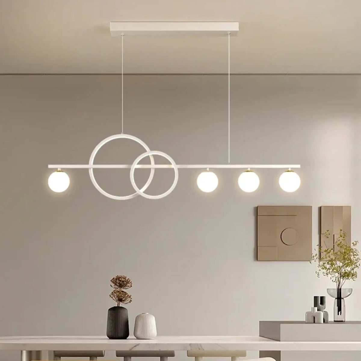 Suspension Linéaire Blanche à Anneaux LED – Jédane