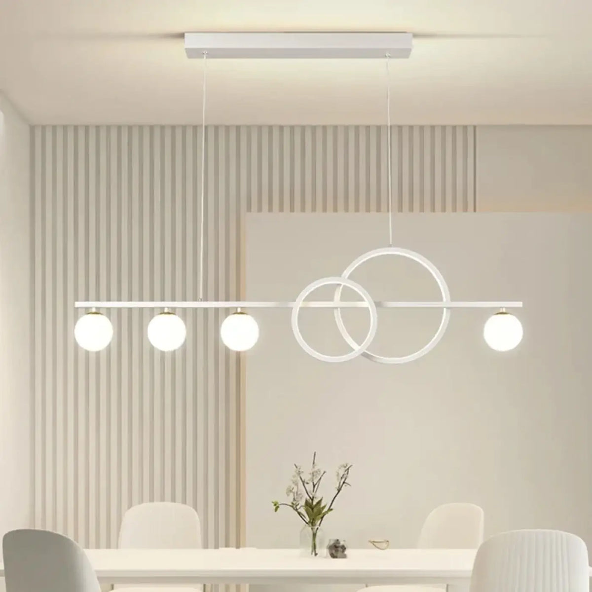 Suspension Linéaire Blanche à Anneaux LED – Jédane
