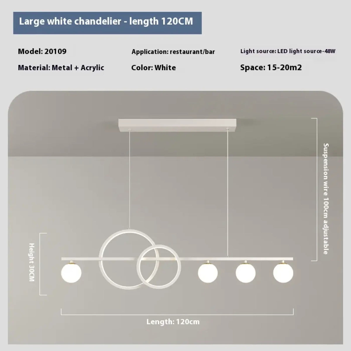 Suspension Linéaire Blanche à Anneaux LED – Jédane