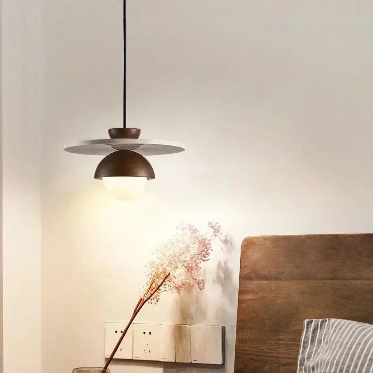 Suspension Bois Disque Blanc et Globe – Anette