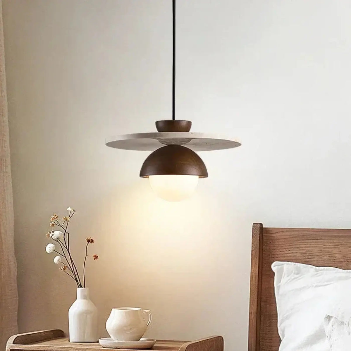 Suspension Bois Disque Blanc et Globe – Anette