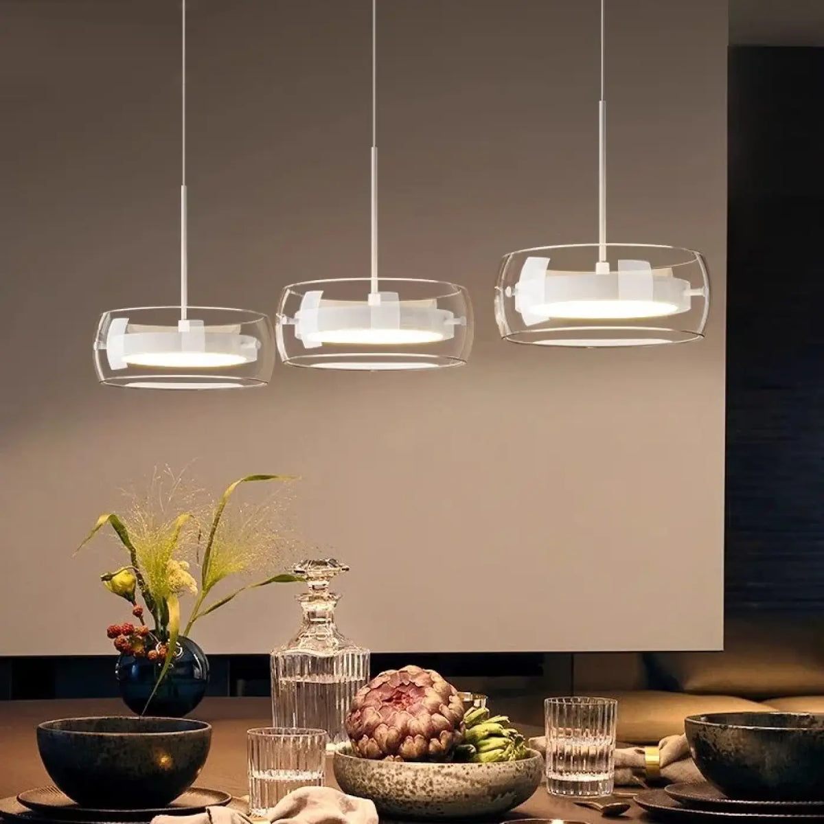 Suspension Trio en Verre Transparent LED – Tridane