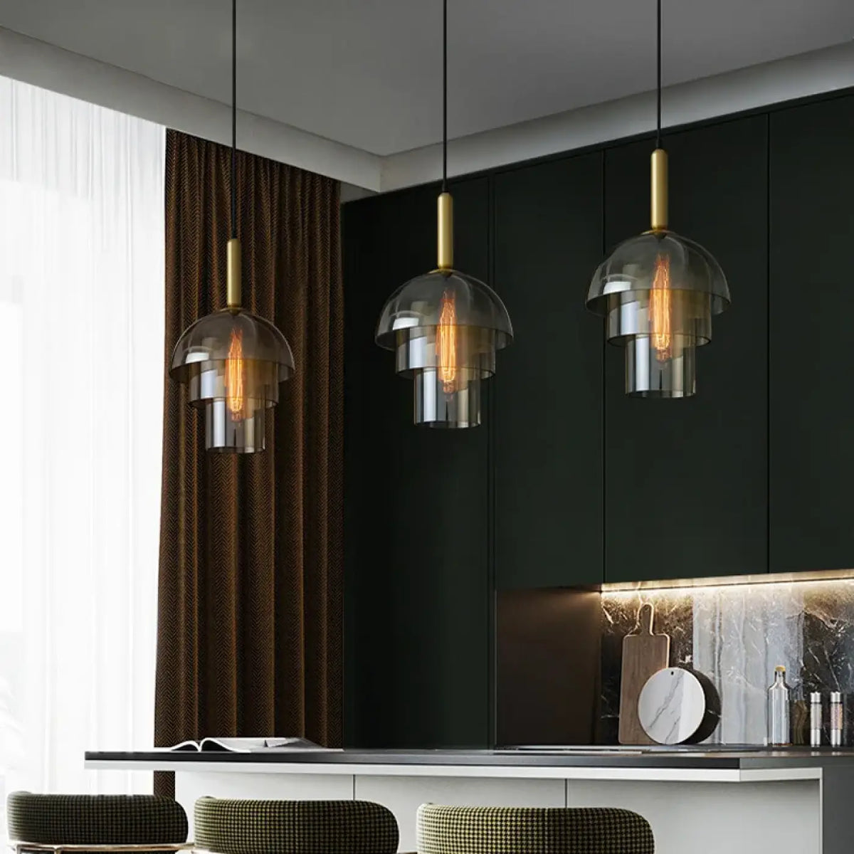 Suspension Art Déco Verre et Laiton – Darette