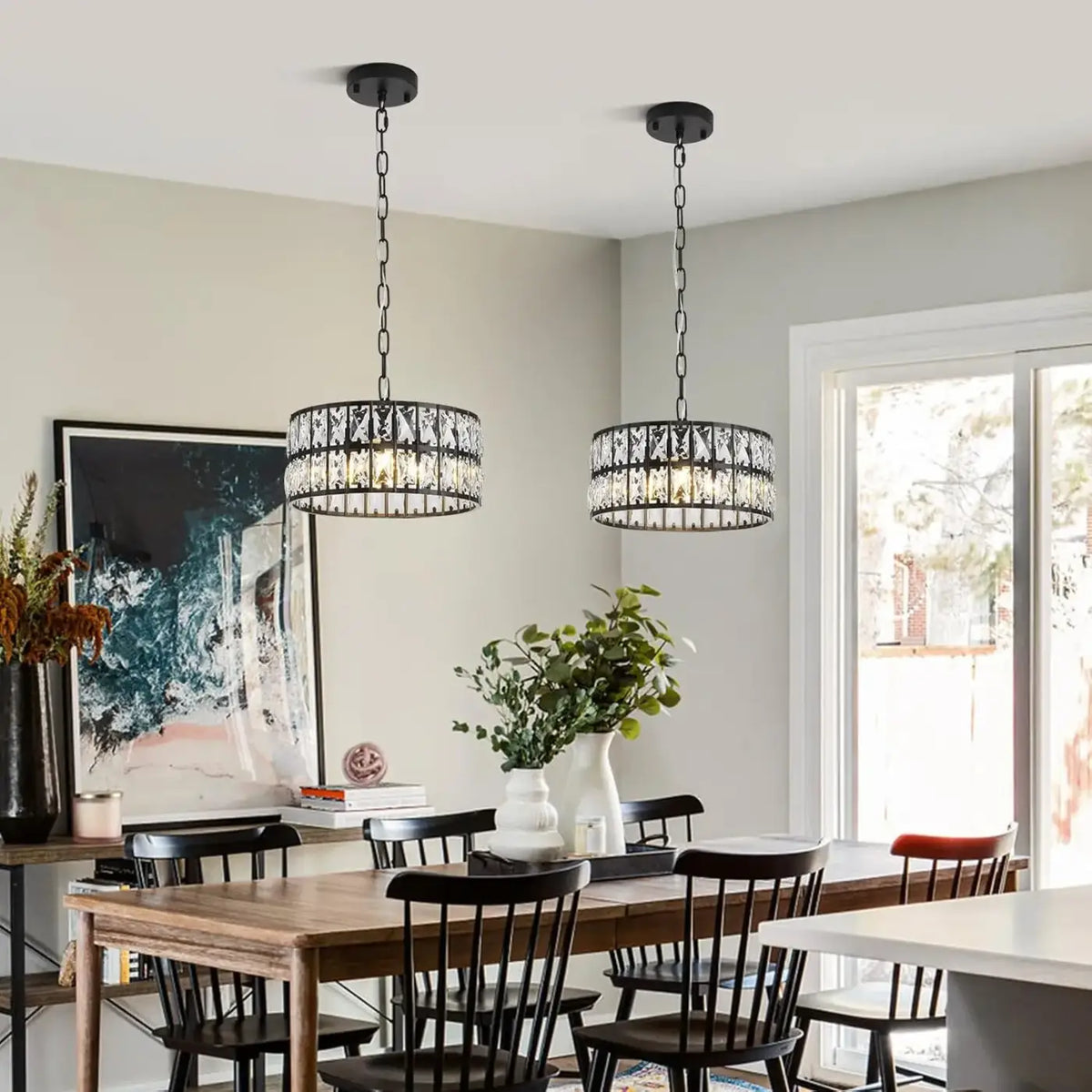 Suspension Tambour Noir à Cristaux – Travon