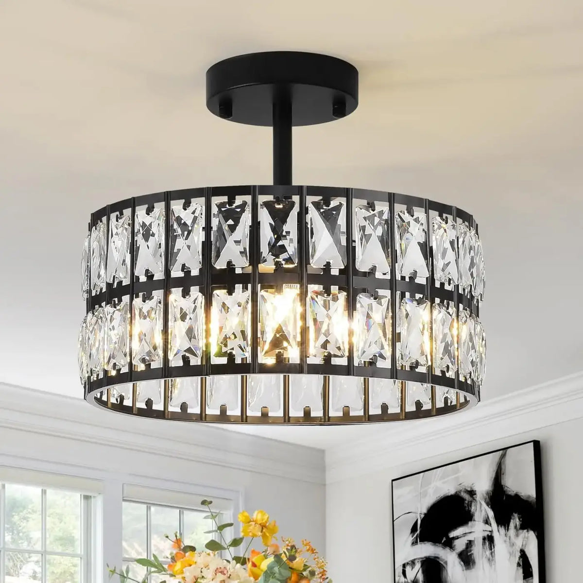 Suspension Tambour Noir à Cristaux – Travon