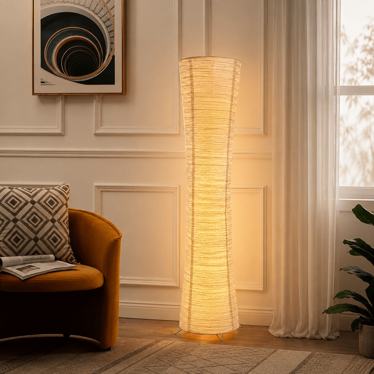 Lampadaire Colonne en Papier de Riz – Washi