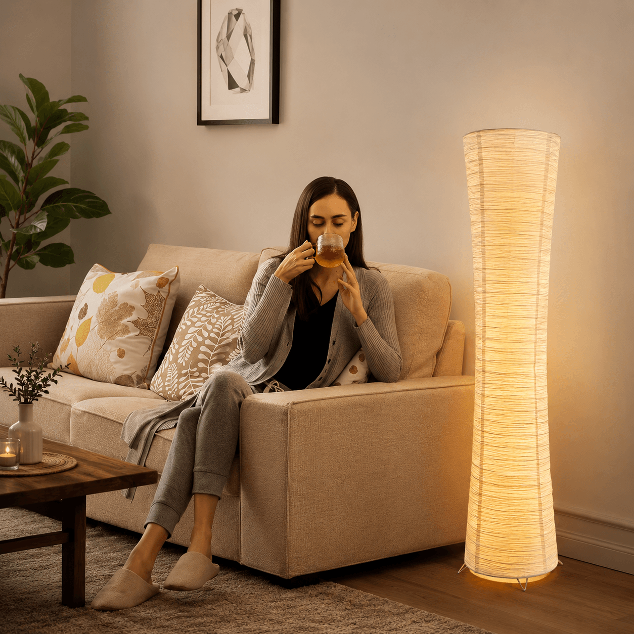 Lampadaire Colonne en Papier de Riz – Washi